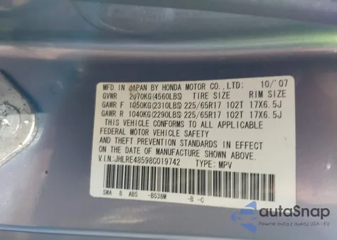 2008 Honda Cr-V Ex from USA, damaged, VIN JHLRE48598C019742